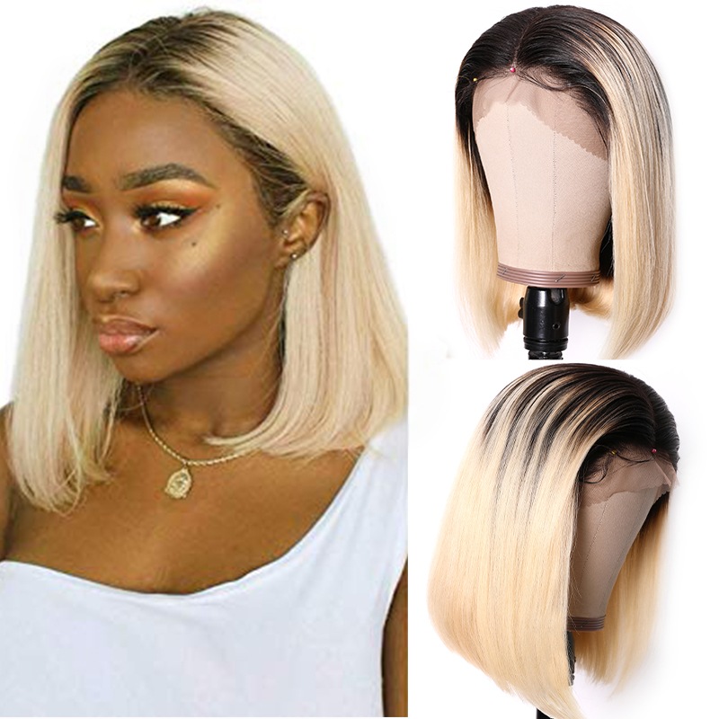 

Nadula Flash Deal Blonde Ombre Bob 13×4 Lace Wig Straight Frontal Wig Pre Plucked 150% Density Remy Hair Wigs