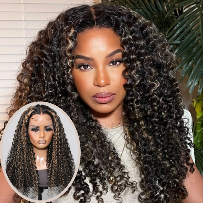 Nadula Balayage Black and blonde Highlights Lace Front 4c Curly Wig ...