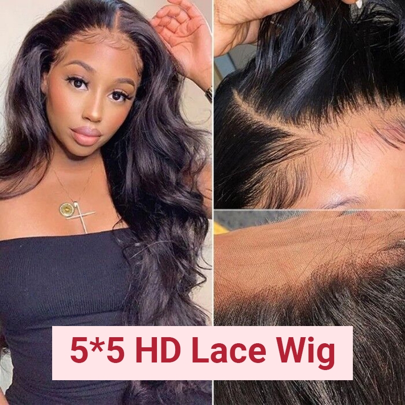 

Nadula Whatsapp Flash Sale 5x5 HD Lace CLosure Wig Human Hair Body Wave Natural Black 180% Density