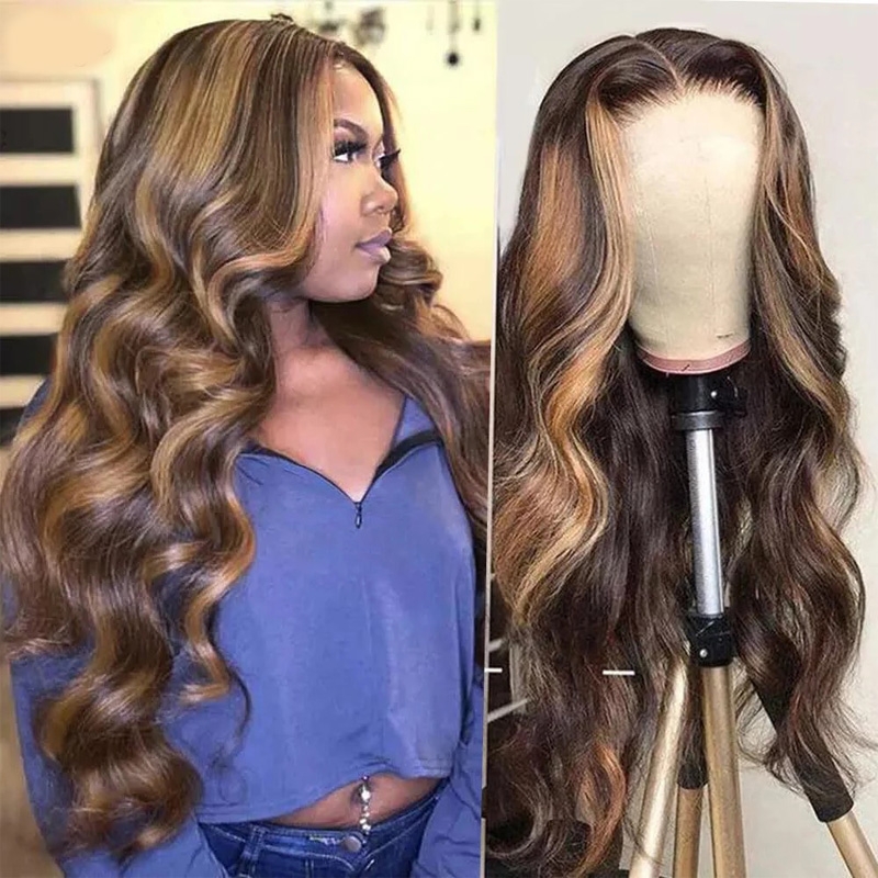 

Nadula Flash Deal Highlight Body Wave Wig Brown Piano Color Lace Part Wig 13x5x0.5 Middle Part Human Hair Wigs