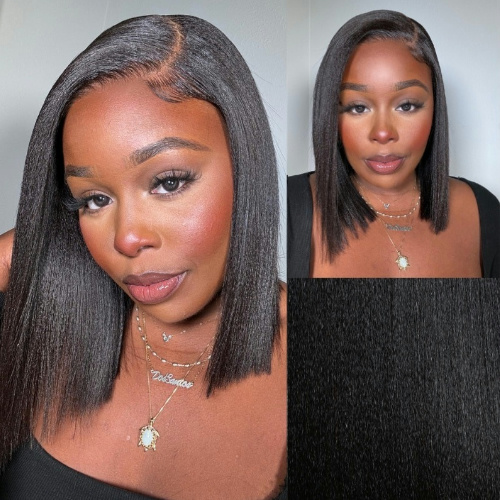 7x5 And 13x4 Pre-Bleached Natural Looking Yaki Straight Glueless Wig