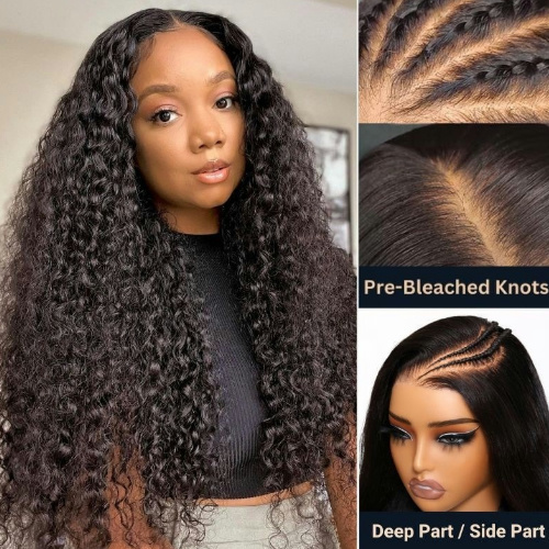 7x5 Bye Bye Knots Wig Invisible Knots Water Wave Put On and Go Glueless Lace Wig Natural Hairline