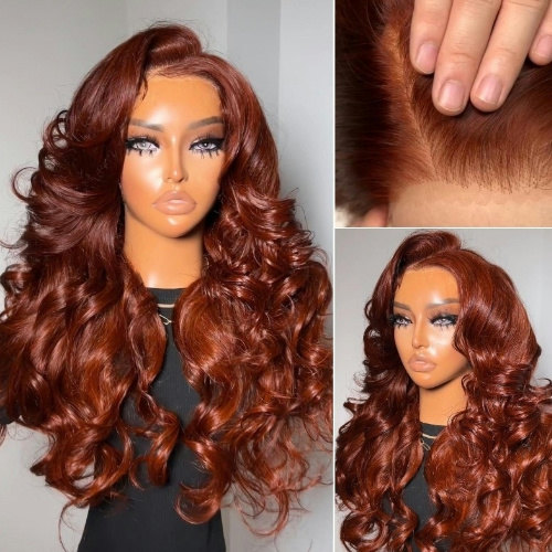 7x5 Reddish Brown Body Wave Pre Bleached Glueless Wig