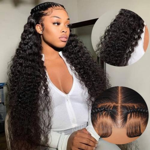 boho half up with water wave wig