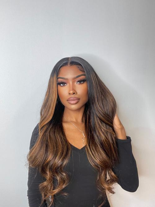 brown highlight body wave wig